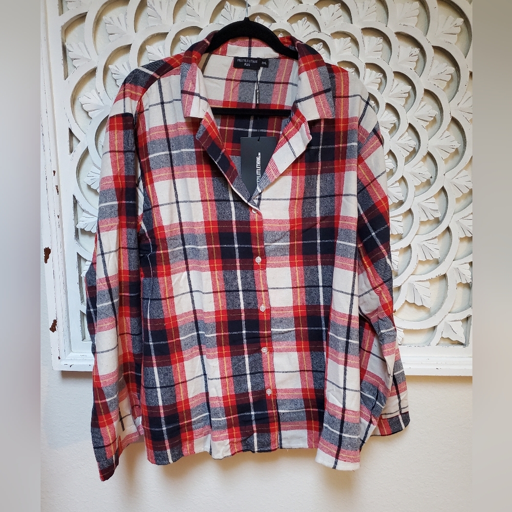 Pretty Little Thing Flannel Pajama Top Or Flamnel Shirt 3XL See Measurements